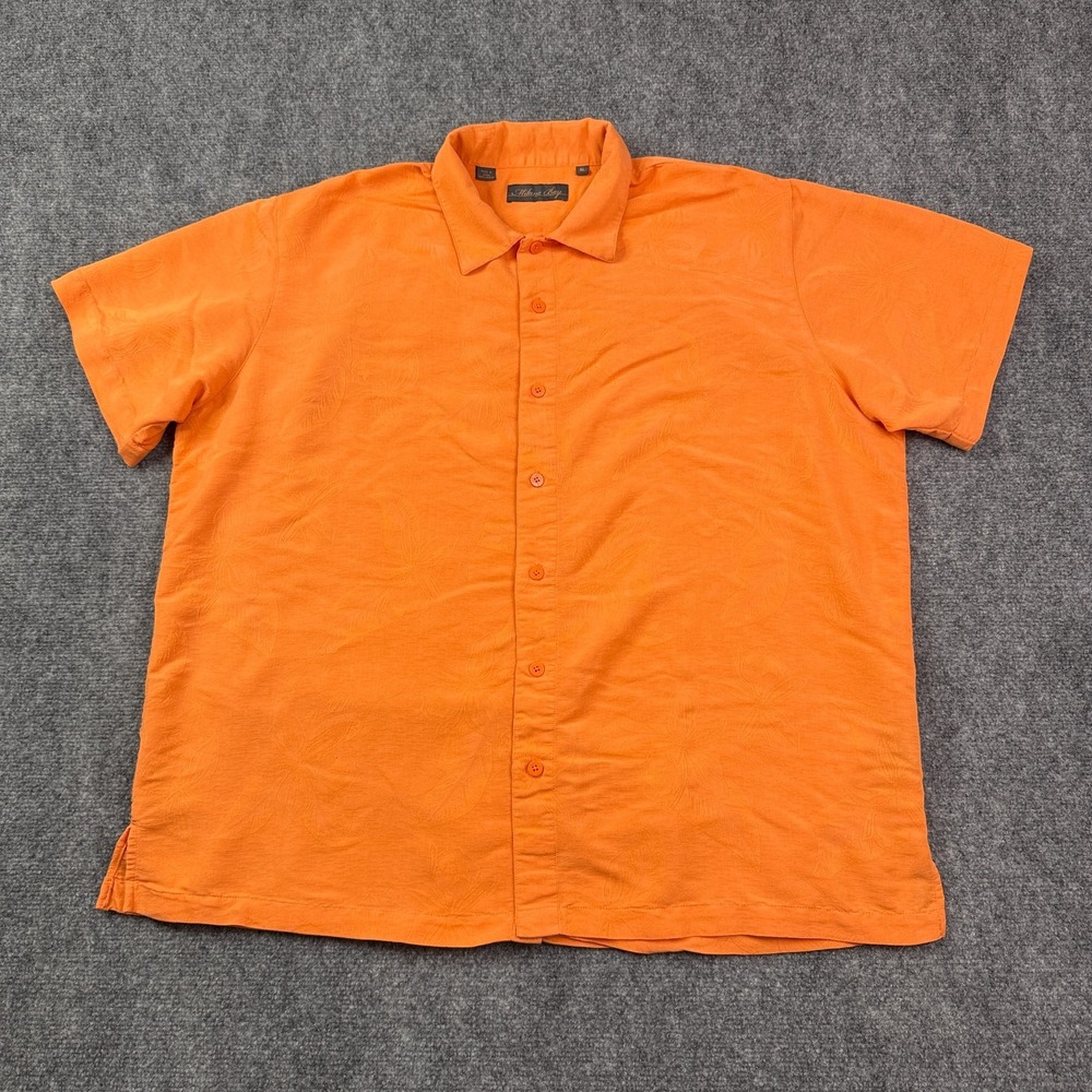 Milano Bay Mens Hawaiian Shirt XL Orange Rayon Jacquard Aloha Tropical Resort